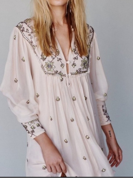 Free People Dresses & Skirts - Free People Bali Golden Sun Dress - Blush Pink Mini Dress (Rosemoon)
